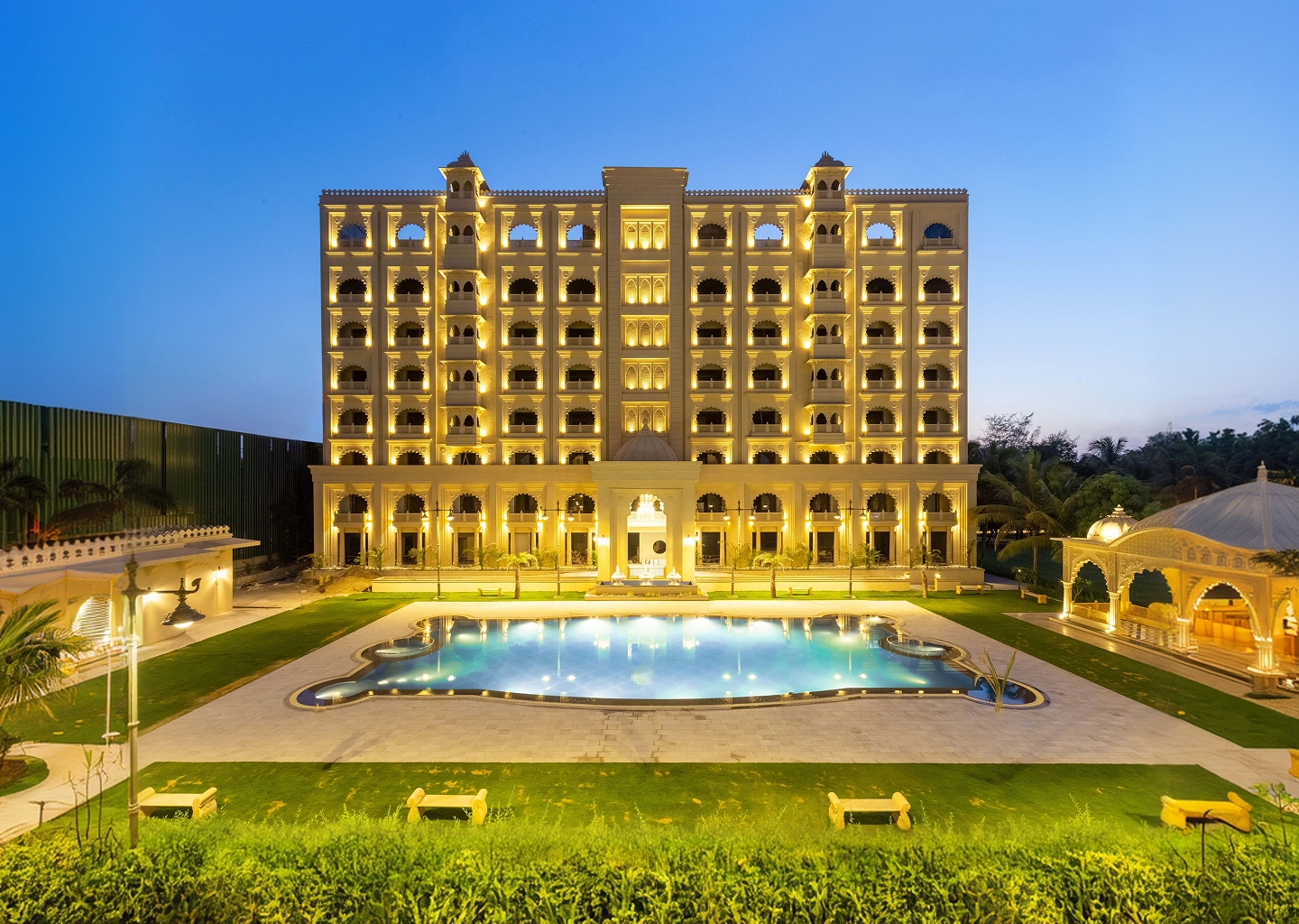 Beautiful courtyard with fountain and seating